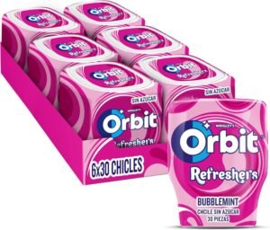 -45% 11,87€ 12,49€ AMAZON Orbit Refreshers, Bote de Chicles Sin Azúcar Sabor Bubblemint que proporciona frescura inmediata en formato gragea (6 x 30 chicles). Hasta el 1dic.