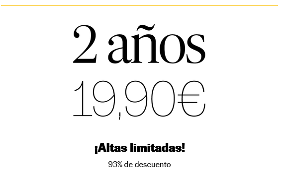 -93% 19.90€  2 Años acceso al contenido de EL PAÍS en web y app. Hasta el 16nov.