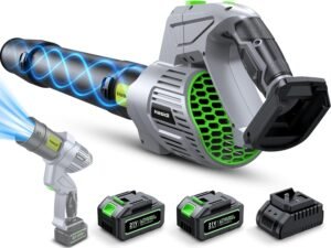 59,99€ Ahorras 54%- AMAZON – Soplador de Hojas, 990.000 RPM, Motor sin Escobillas, 2 Baterías y Cargador, 5 Velocidades Ajustables, Para Jardín, Patio, Coche, Eliminación de Nieve y Polvo, Gris Perla
