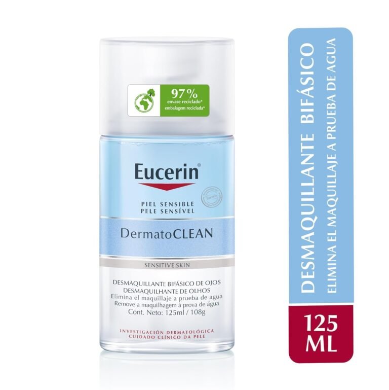 3,99€ Ahorras 67% – AMAZON – Eucerin DermatoCLEAN Desmaquillante Micelar para ojos (125 ml), limpiador de cara resistente al agua, fórmula bifásica no grasa que no deja residuos, cuidado facial para pieles sensibles