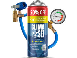 29,02€ – AMAZON – ClimaSet Recambio gas R134a R12 3in1 con manguera – manometro – Kit recarga aire acondicionado coche 1×235 g – Sustituto del refrigerante – Gas aire acondicionado coche – ECO. El gas R134a de ClimaSet es un sustituto seguro del gas refrigerante y permite rellenar de forma rápida y sencilla los sistemas de aire acondicionado de los vehículos.