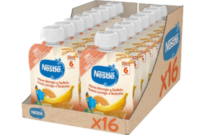 4,27€ Ahorras 79% Nestlé Papillas Bolsita Puré Plátano Naranja Galleta, A Partir De Los 6 Meses, 90 G – Pack de 16 bolsitas 90g Bolsita de puré con manzana y mango. Elaborado con ingredientes 100% naturales Para bebés a partir de los seis meses