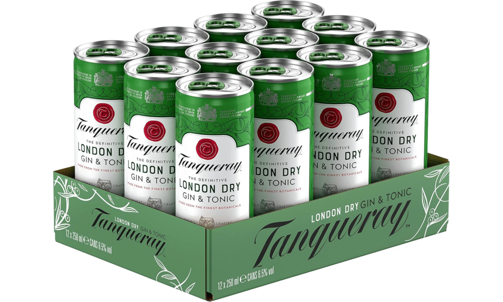 10,07€ Ahorras 63% – AMAZON – Tanqueray Ginebras London Dry Gin y Tonic 250 ml x 12. Te permite disfrutar de una gin tonic clásico y de calidad, como si hubiese sido preparada por un bar tender experto. Lista para servir con hielo, una rodaja de lima y a disfrutar.