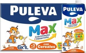 5,37€ Ahorras 50% – AMAZON – Puleva Max Leche de Crecimiento y Desarrollo con Cereales – Pack 6 x 1Lt | Preparado lácteo con cereales para el crecimiento y desarrollo infantil, +3 años. Pack 6 briks de 1 litro. Adaptada nutricionalmente para niños a partir de 3 años. Contiene: Omega 3 DHA y hierro para favorecer el correcto desarrollo cognitivo, calcio para favorecer el correcto desarrollo físico y 12 vitaminas para reforzar sus defensas.
