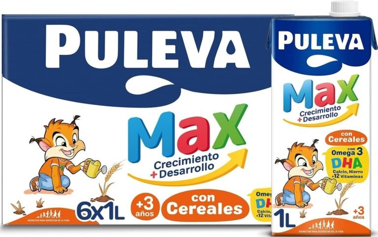 5,37€ Ahorras 50% – AMAZON – Puleva Max Leche de Crecimiento y Desarrollo con Cereales – Pack 6 x 1Lt | Preparado lácteo con cereales para el crecimiento y desarrollo infantil, +3 años. Pack 6 briks de 1 litro. Adaptada nutricionalmente para niños a partir de 3 años. Contiene: Omega 3 DHA y hierro para favorecer el correcto desarrollo cognitivo, calcio para favorecer el correcto desarrollo físico y 12 vitaminas para reforzar sus defensas.